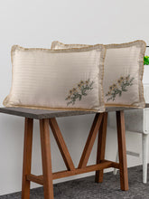 Heart Home Pillow Cover | Cotton Pillow Cover Set | Cushion Pillow Cover Set | Pillow Cover Set for Bedroom | Lining Embroidery Pillow Cover Set | 2 Piece Set | Beige
